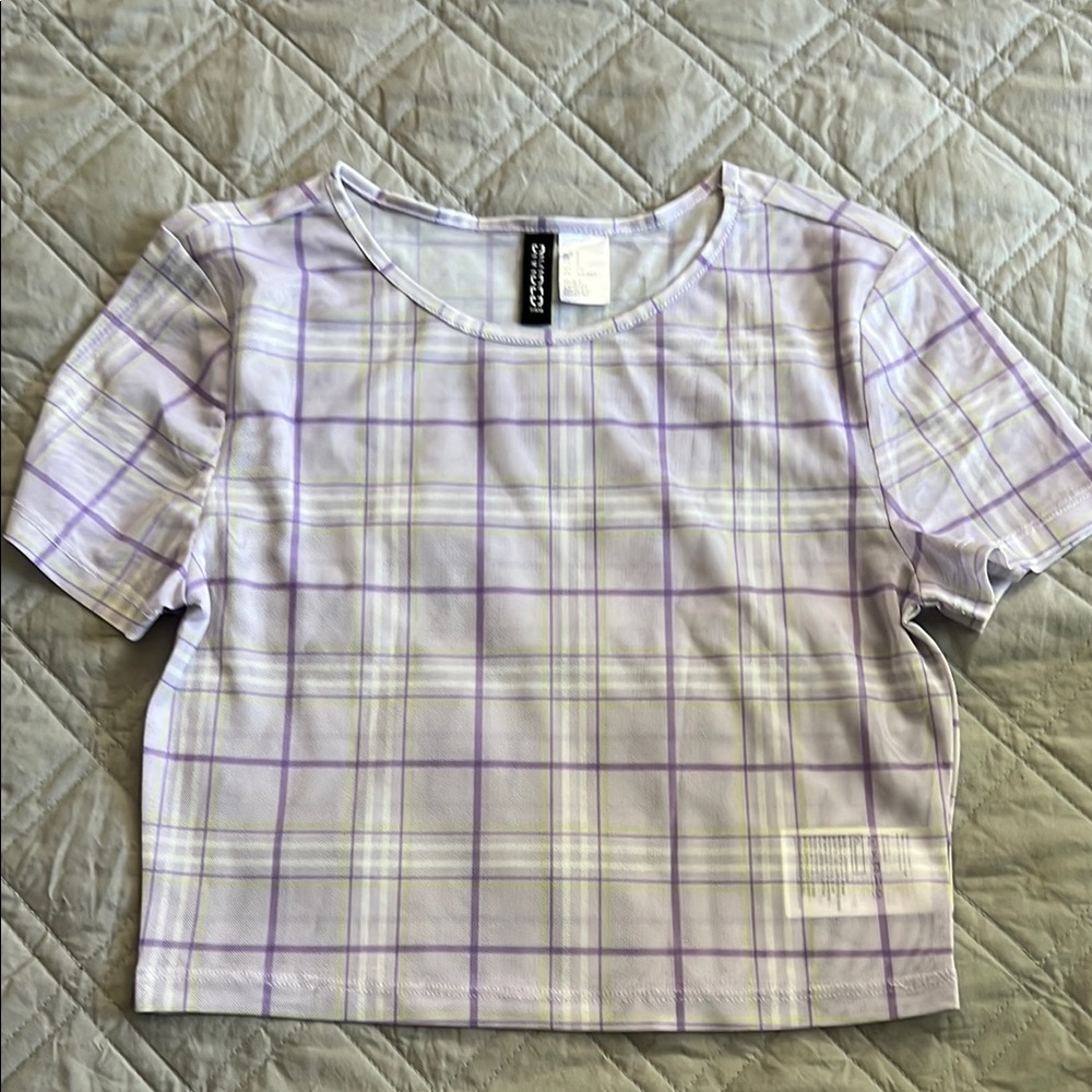 H&M Green and Purple Fitted Crop T-Shirt